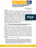 Avaliação Do Aço Inoxidável Superaustenitico de Norma Bs en #14587 Na Resistência À Corrosão Por Pite