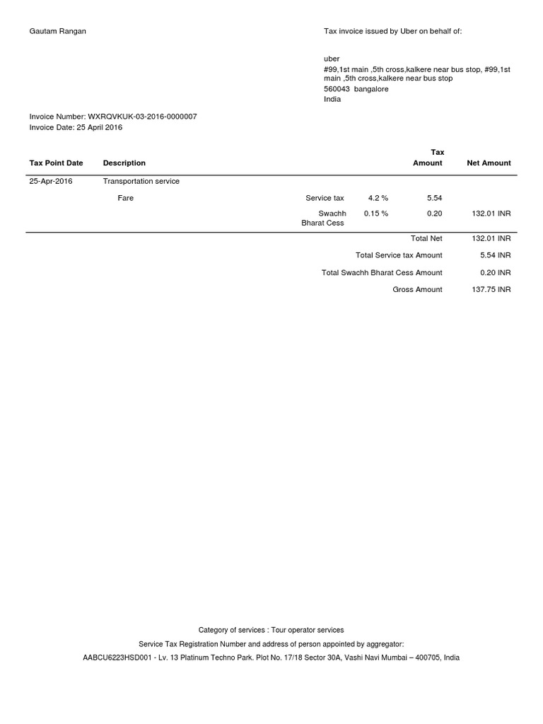 Uber Transportation Invoice Details | PDF