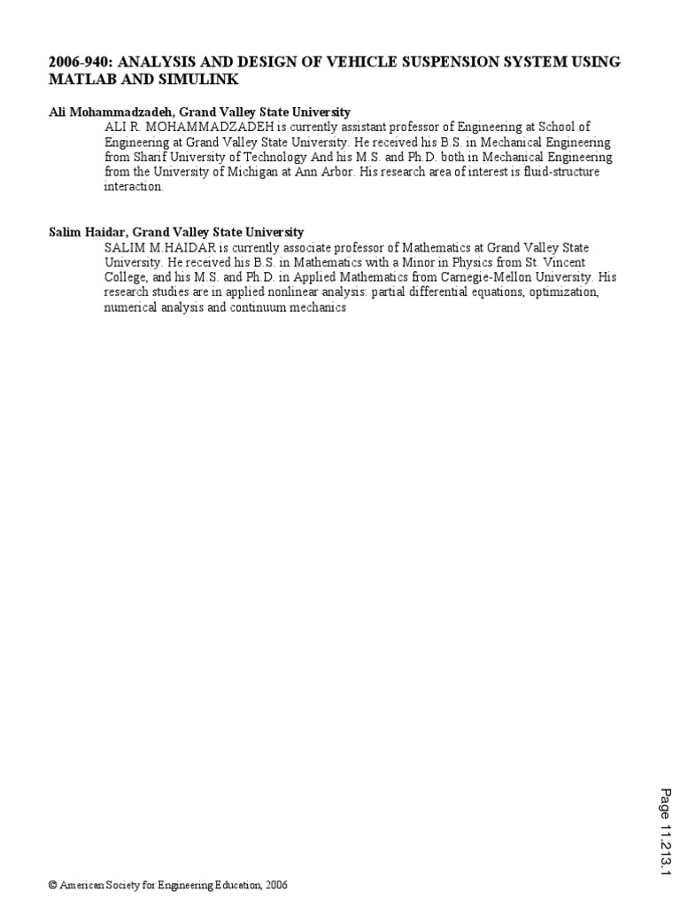 Analysis and Design of Vehicle Suspension System Using Matlab and