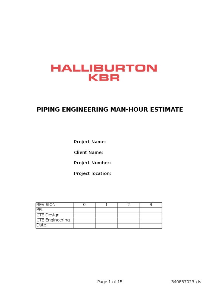 Piping Engineering Man-Hour Estimate | PDF