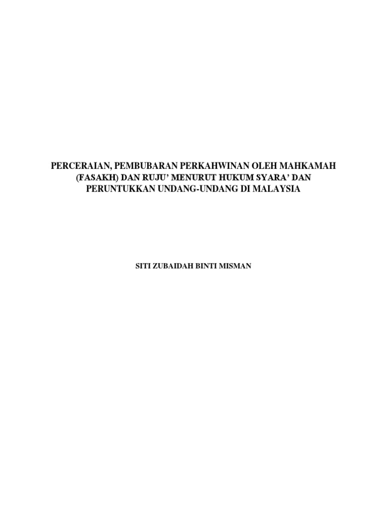 Perceraian Fasakh Dan Ruju Menurut Hukum Syara Dan Peruntukkan Undang Undang Di Malaysia Pdf