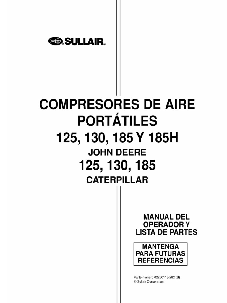 Manual de Operacion y Mantenimiento Compresor Sullair 185 DPQ PDF