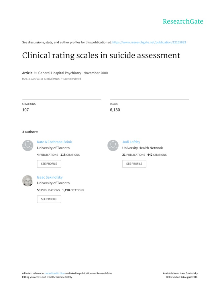 Clinical Rating Scales in Suicide Assessment | PDF | Psychiatry ...