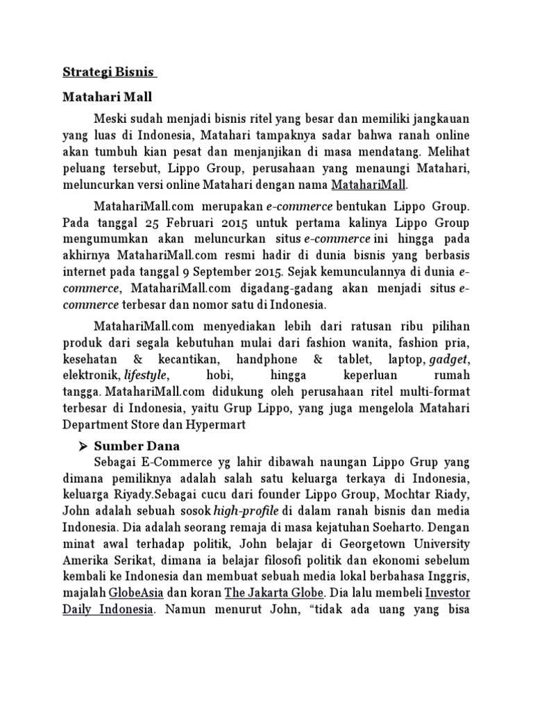 Strategi Bisnis Matahari Mall