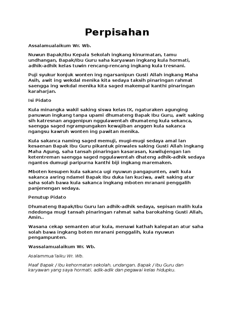 Kalimat Penutup Pidato Bahasa Jawa Brainly