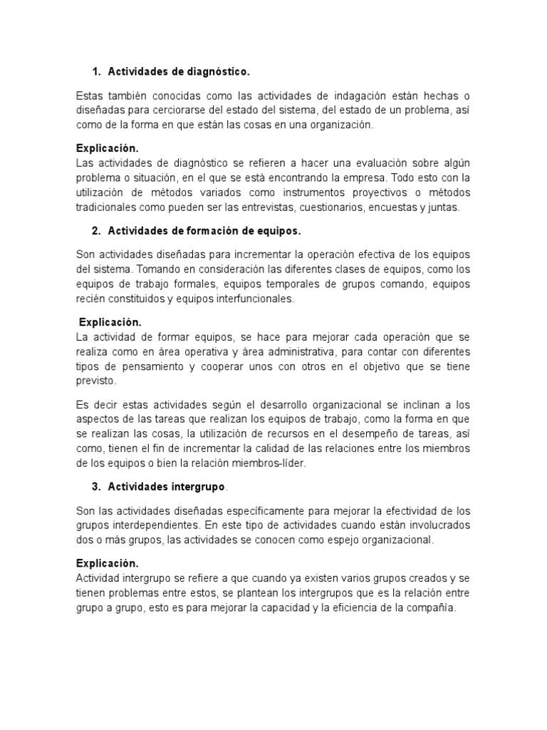 Actividades Del Desarrollo Organizacional | PDF | Desarrollo