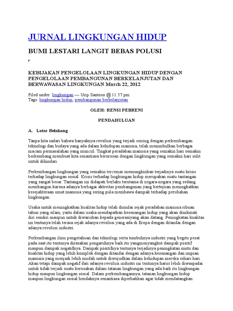 Jurnal Lingkungan Hidup Pdf