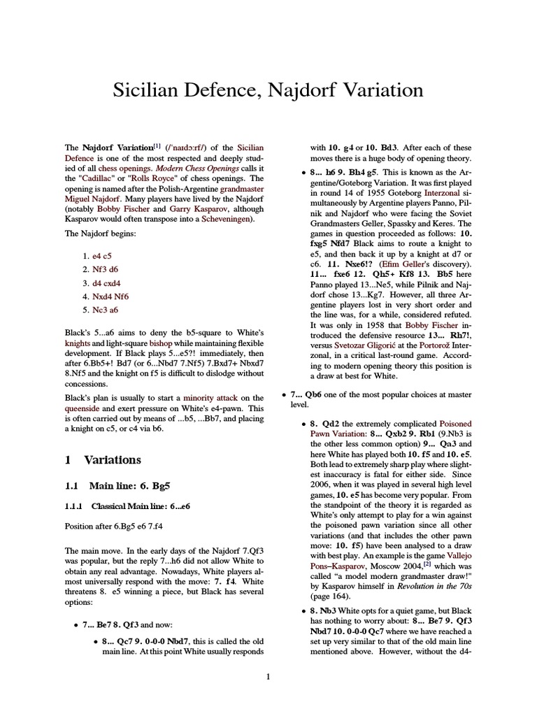 Sicilian Defence, Najdorf Variation | PDF | Chess | Chess Theory