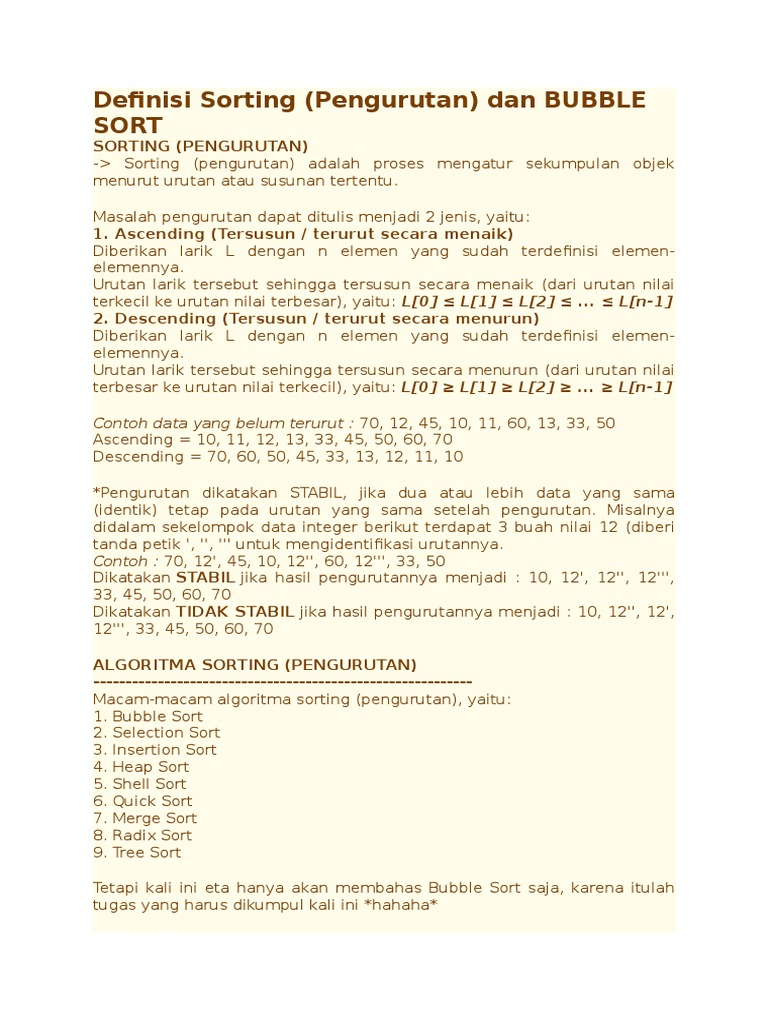 Definisi dan Algoritma Bubble Sort | PDF | Metode & Bahan Ajar | Sains ...