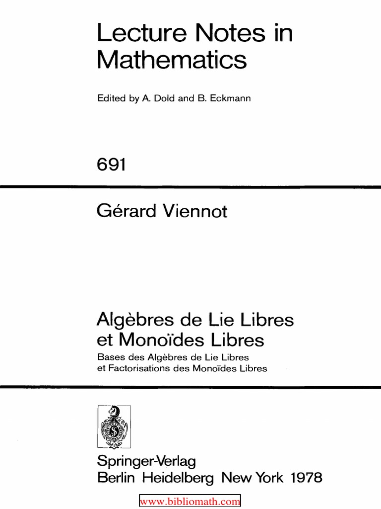 Algebres de Lie Libres et Monoides Libres Mathématiques Science