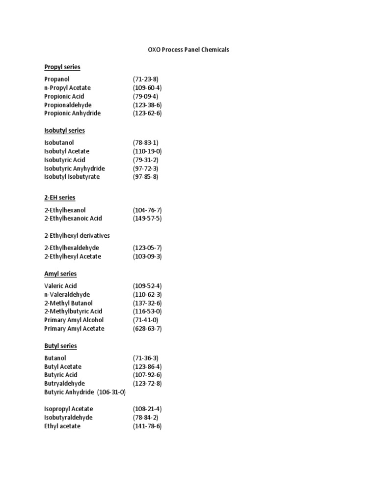 OXO Process Panel Chemical List | PDF