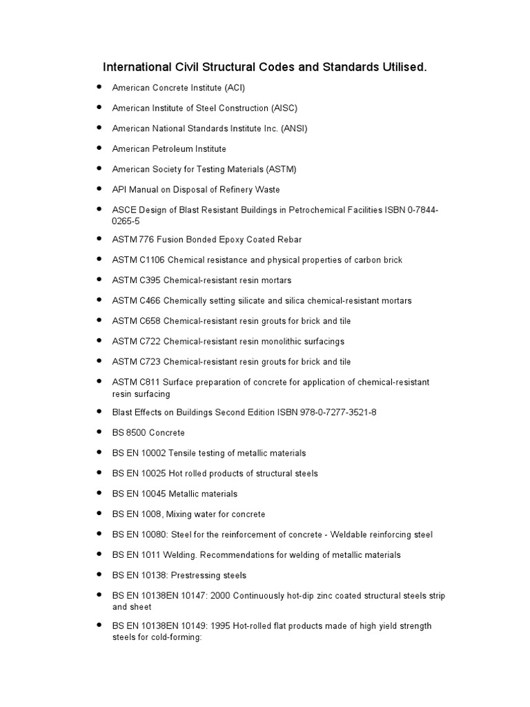 Civil Structural International Codes and Standards Utilised | Download ...
