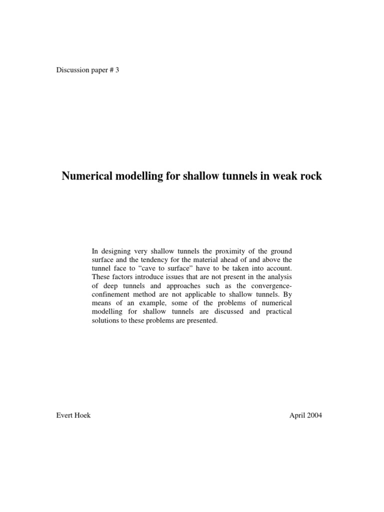 Numerical Modelling of Shallow Tunnels in Weak Rock | PDF | Science ...