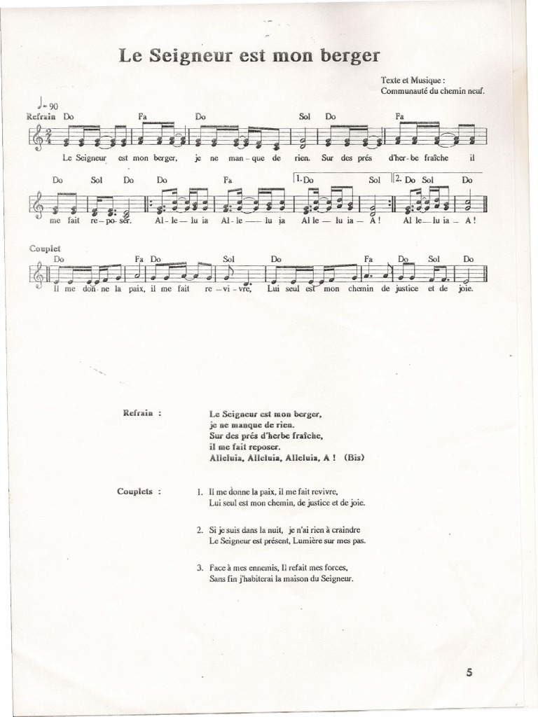 Psaume 22 Le Seigneur Est Mon Berger Partition Pdf