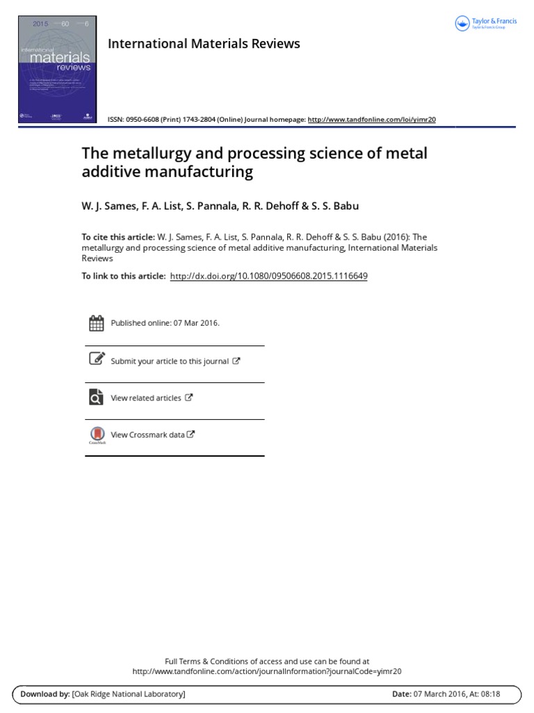 The Metallurgy and Processing Science of Metal Additive Manufacturing ...