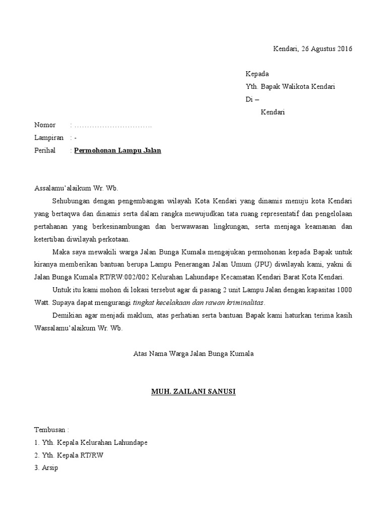 Surat Permohonan Lampu Jalan