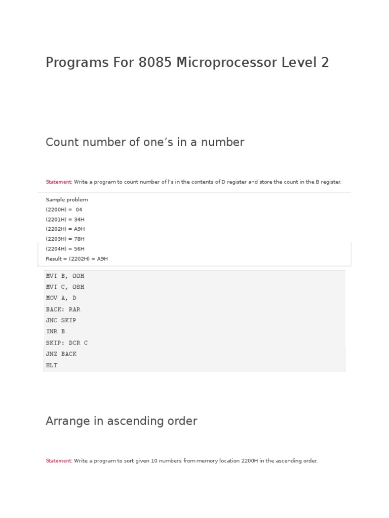 Programs For 8085 Microprocessor Level 2 | PDF | Pointer (Computer ...