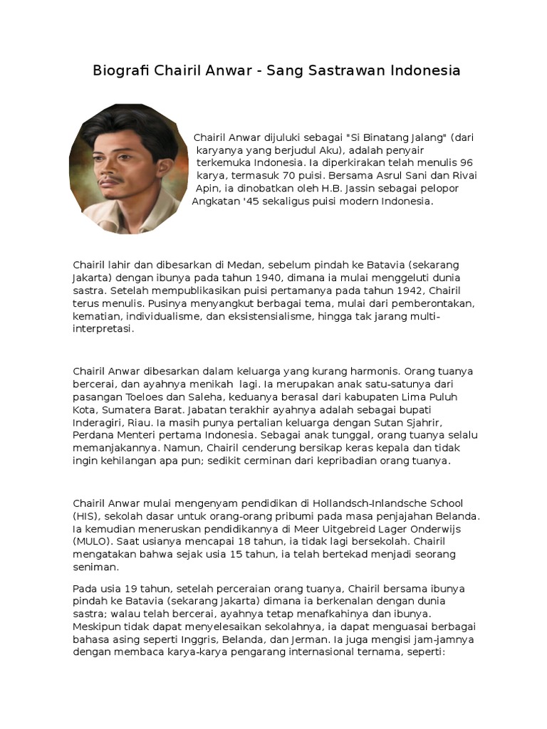 Puisi Chairil Anwar Bahasa Inggris Koleksi Puisi