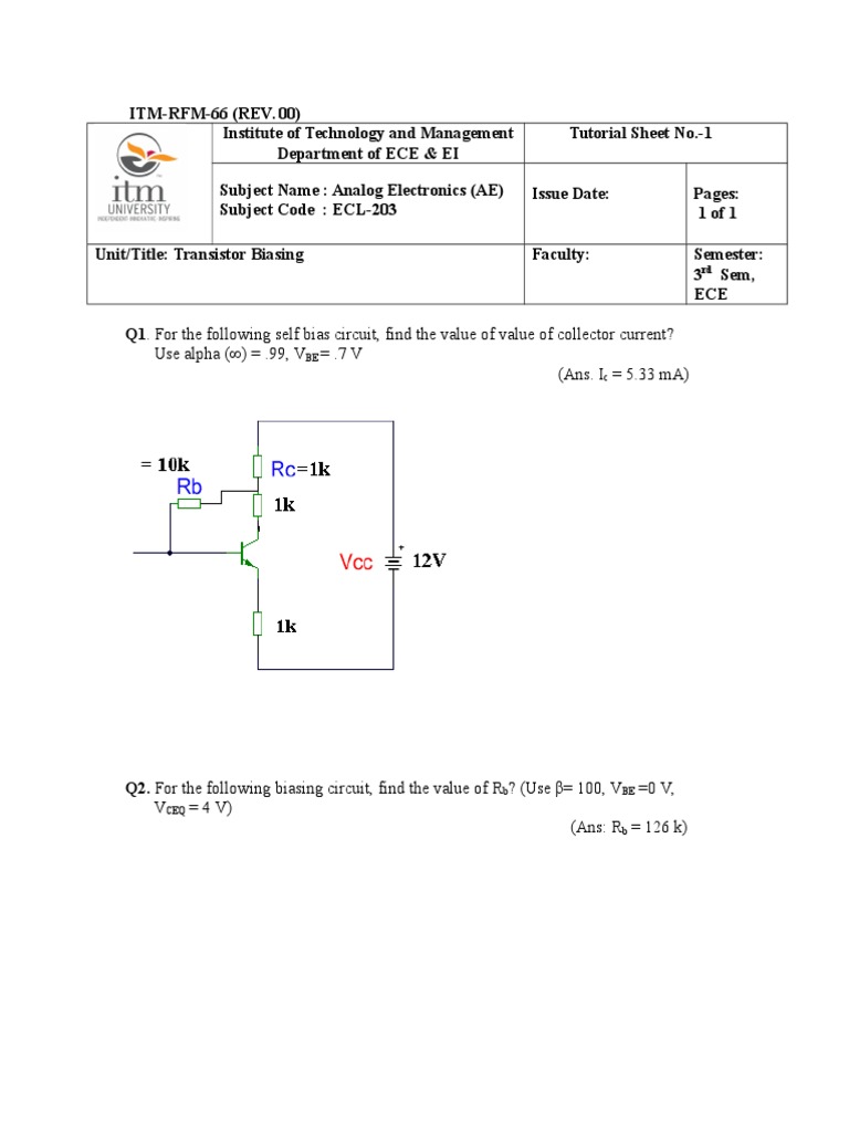 Transistor Biasing Tutorial Solving Problems on Self Bias, Potential Divider Bias and
