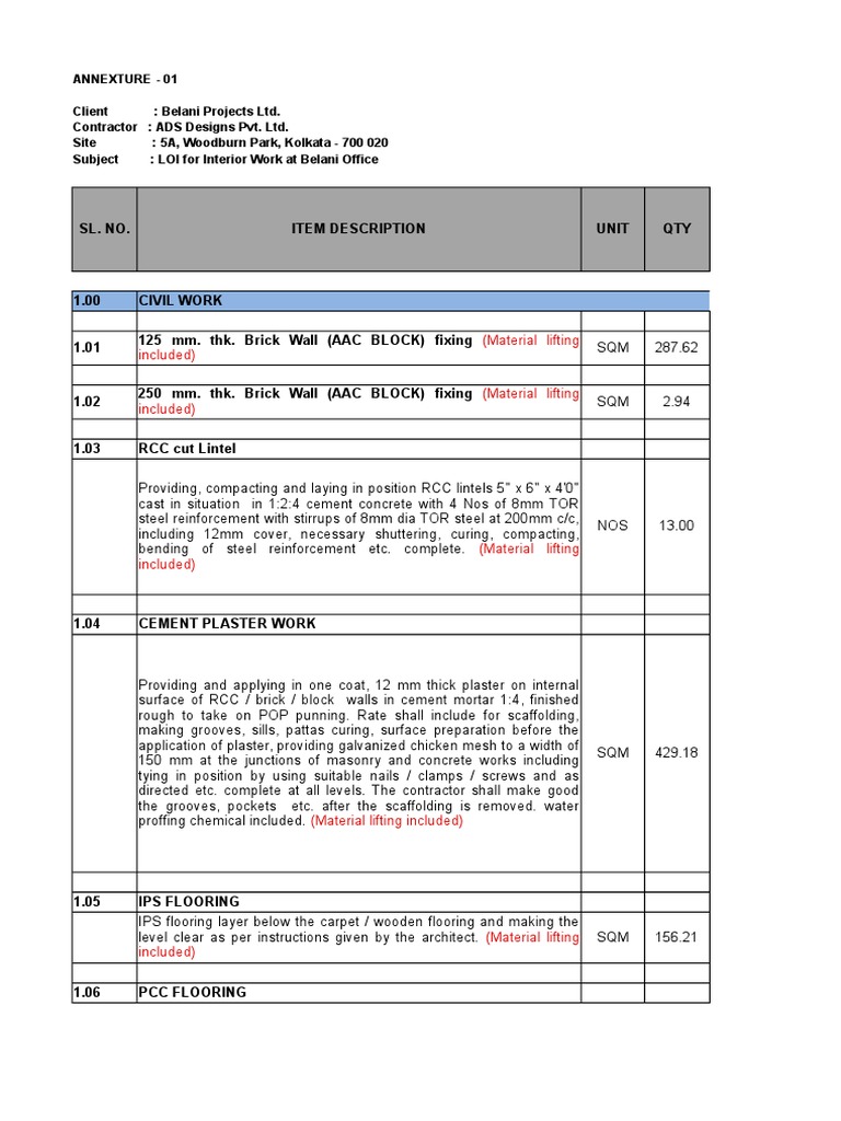 RA Bill Format | PDF | Door | Flooring