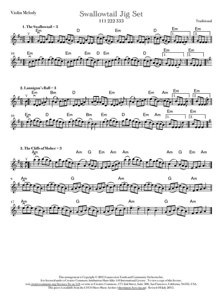 Swallowtail Jig Set Violin PDF