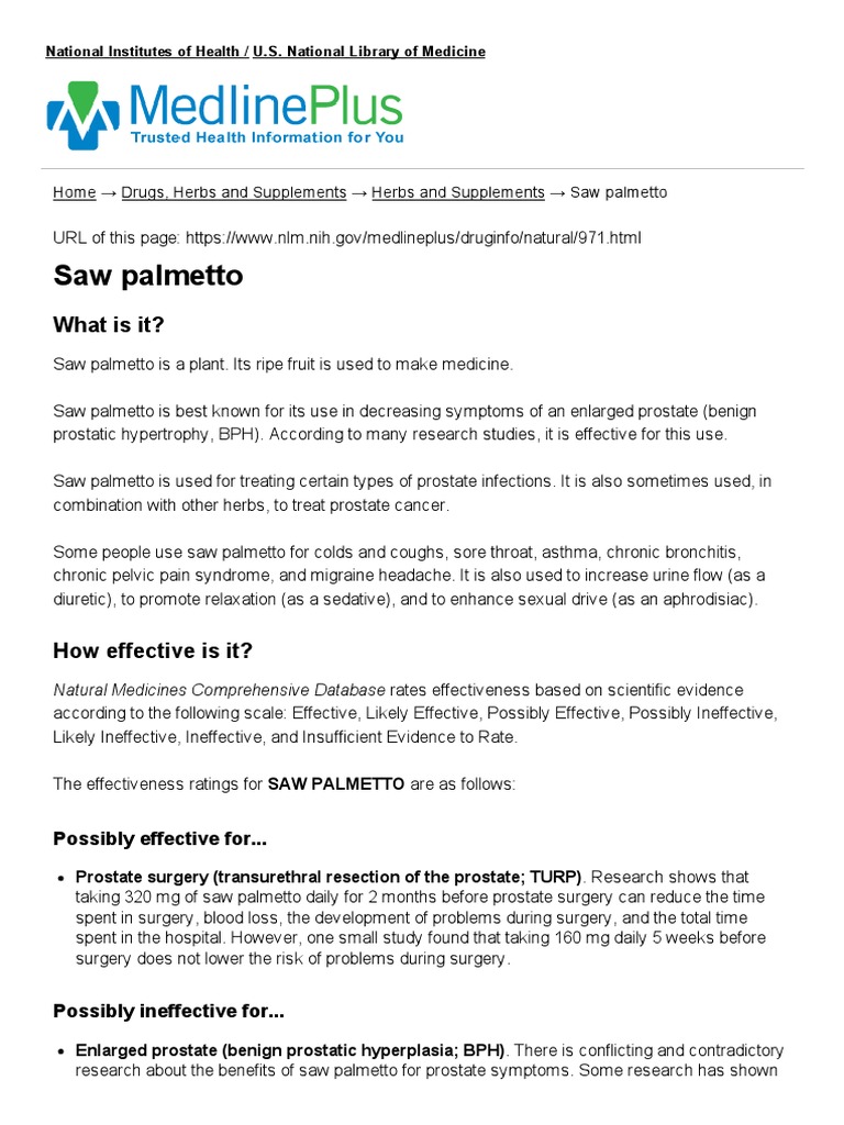 Saw Palmetto MedlinePlus Supplements PDF Combined Oral
