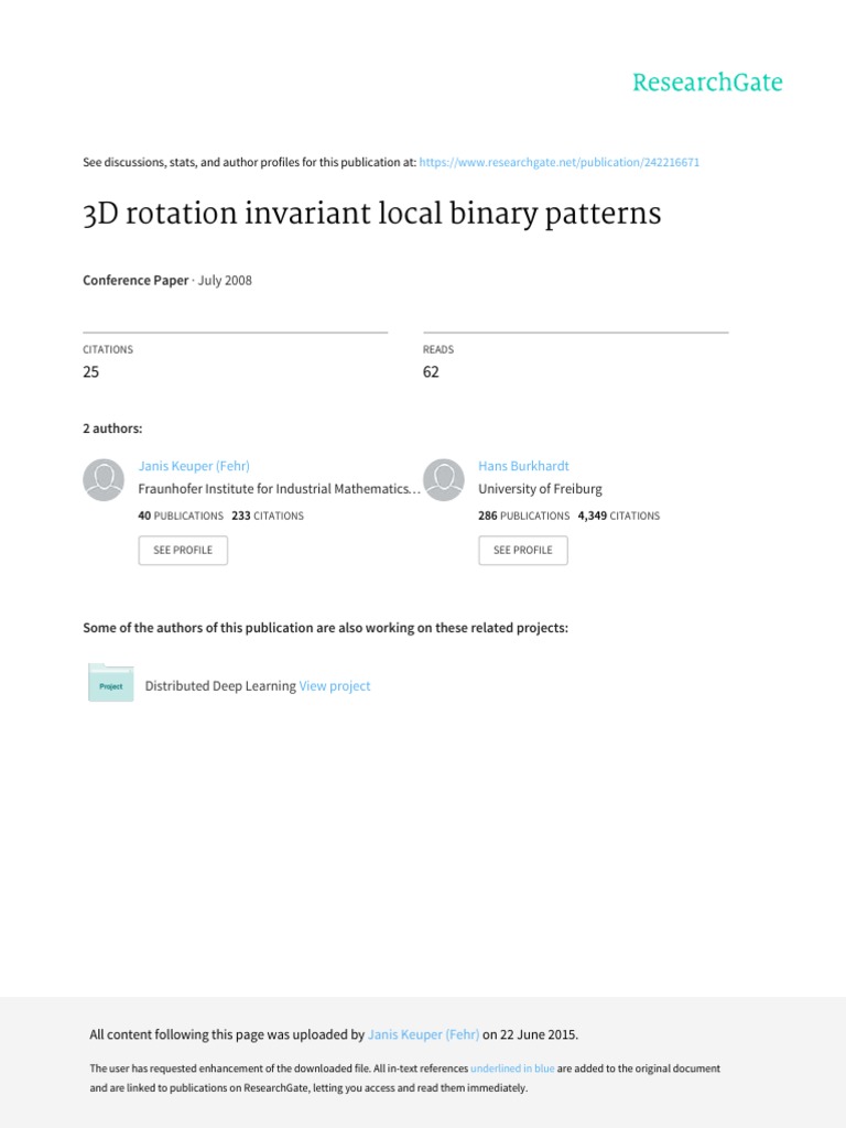 3D Rotation Invariant Local Binary Patterns | PDF | Sphere ...