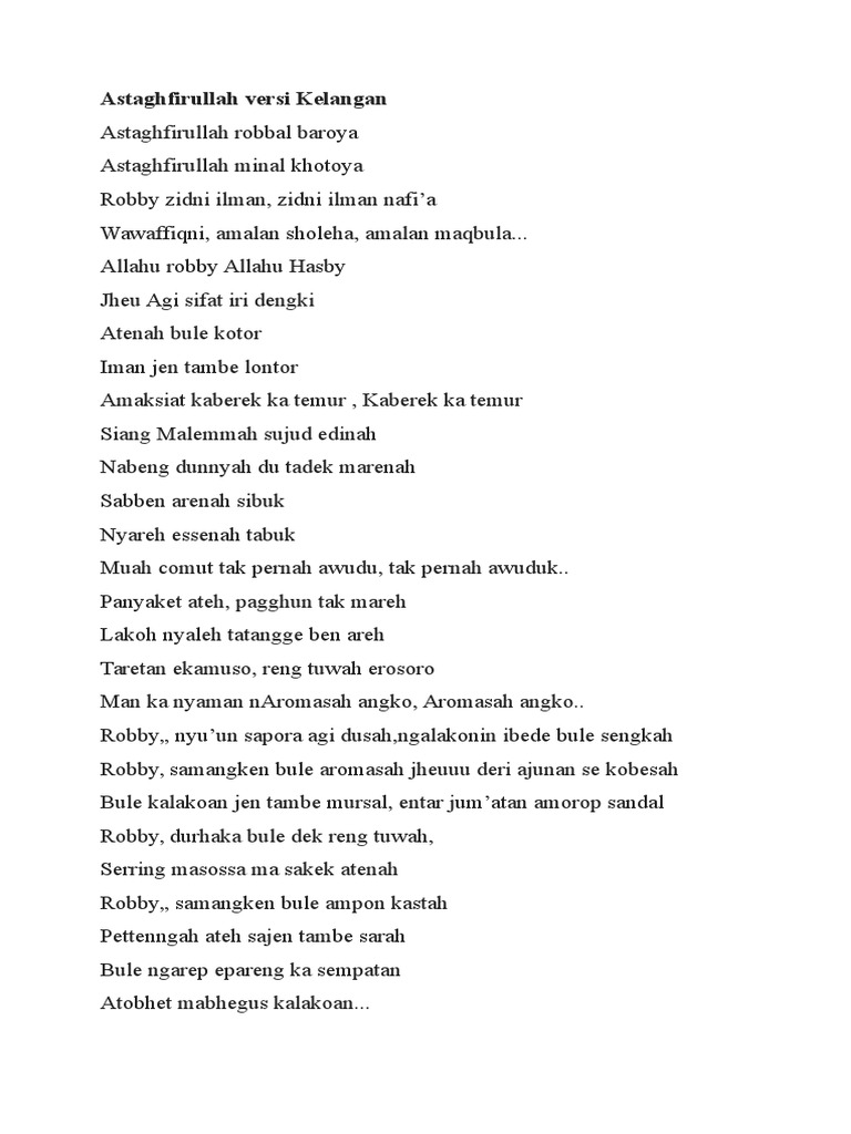 Lagu Astagfirullah Versi Kelangan Lirik