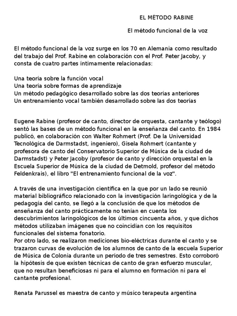 Método Rabine: Educación Vocal Funcional | PDF | Respiración | Sistema ...
