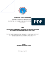 Factores Que Potencian El Proceso de La Pre Lecto-Escritura en Los Niños Del Primer Año de Educacion Básica