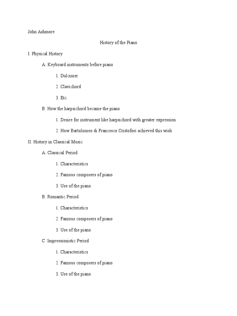 History of The Piano Outline PDF