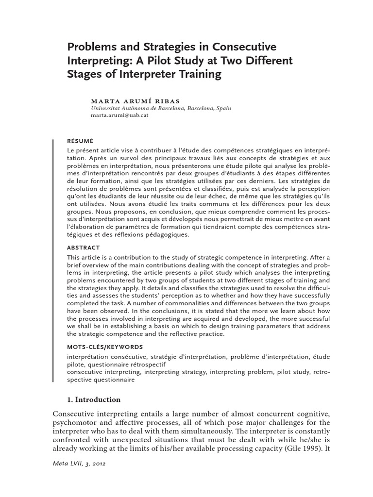 Problems and Strategies in Consecutive Interpreting PDF | PDF ...