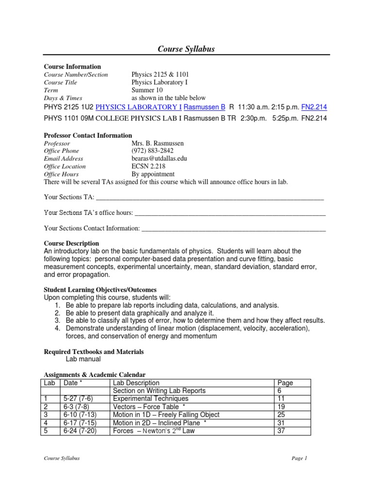 UT Dallas Syllabus For Phys2125.1u2.10u Taught by Beatrice Rasmussen ...