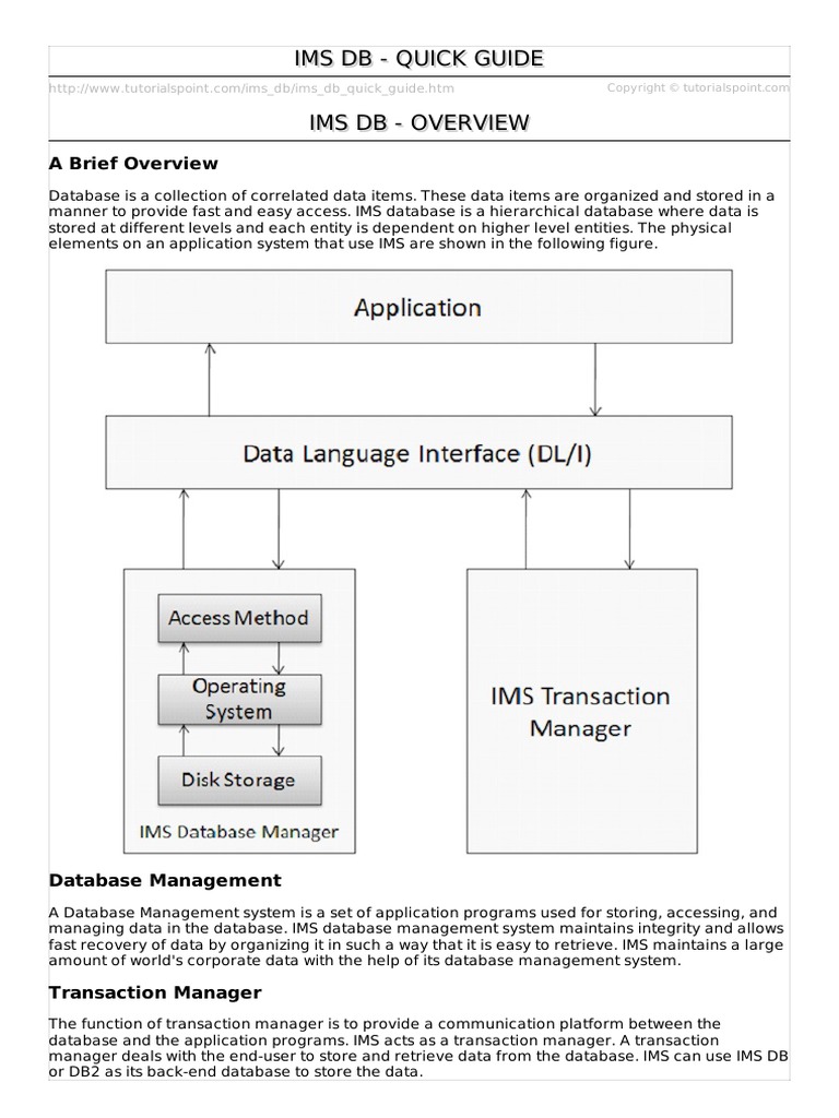 Ims Db Quick Guide | Database Index | Databases