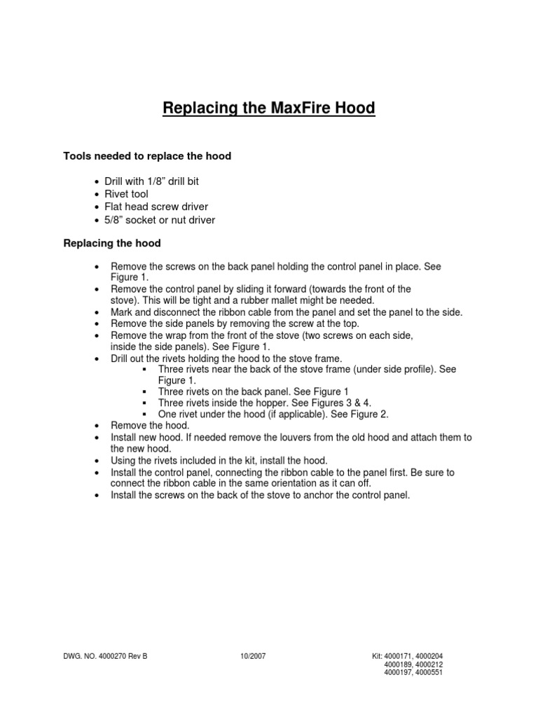 MaxFire Hood Replacement Guide | PDF | Rivet | Screw