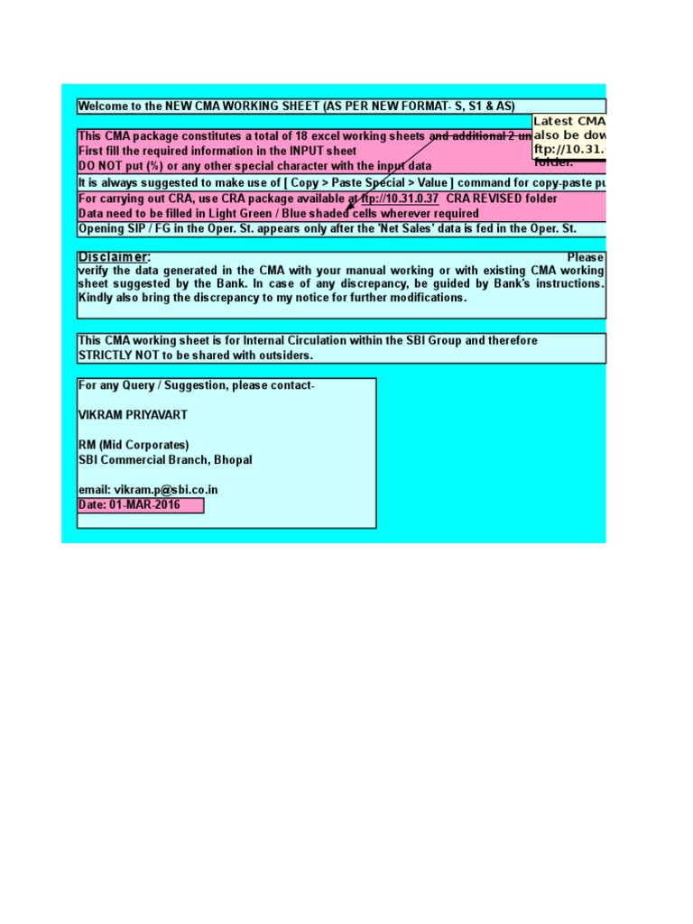 CMA Working Sheet in Excel Format | PDF | Balance Sheet | Expense