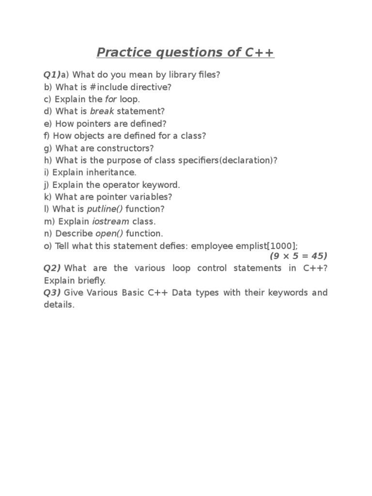 C++ Practice Questions | PDF