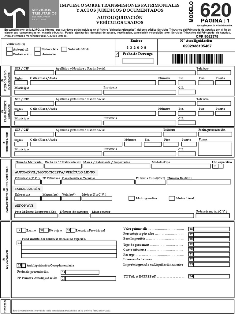 Modelo 620 Asturias Coche Impuestos