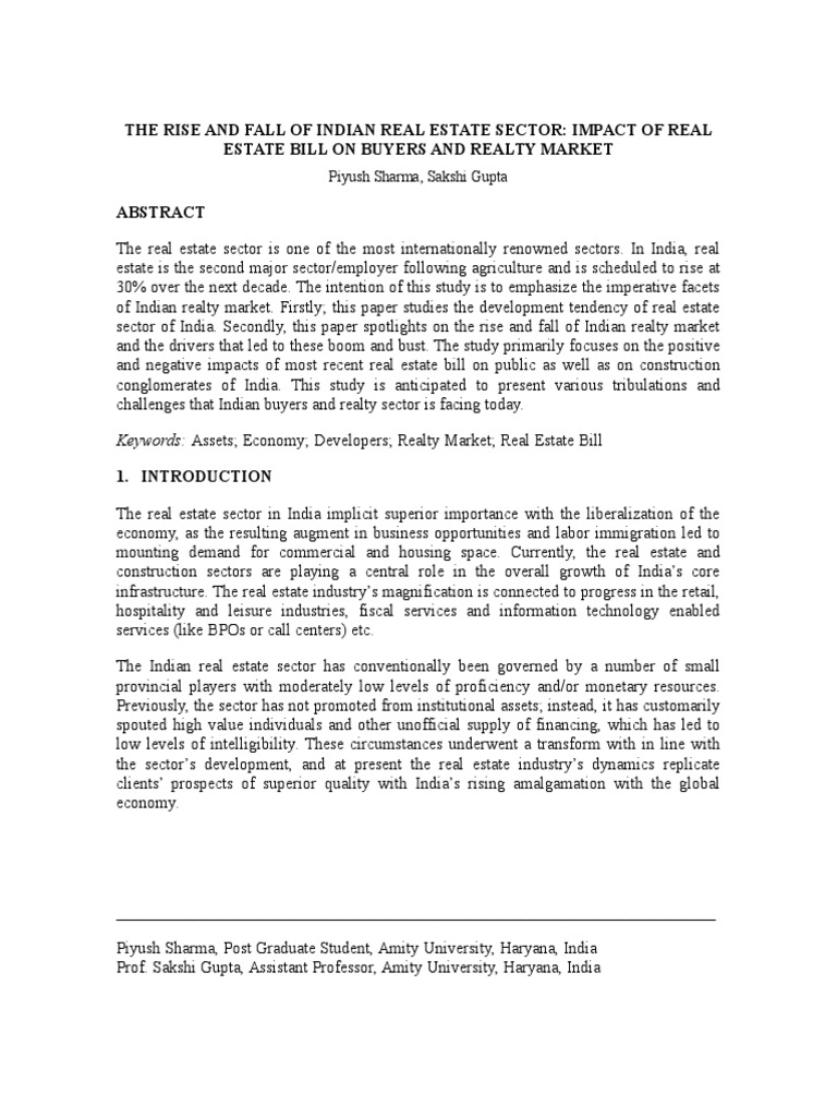 The Rise and Fall of Indian Real Estate Sector: Impact of Real Estate ...