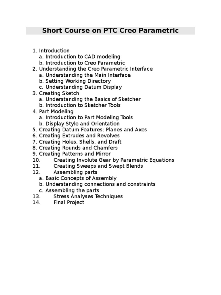Short Course On PTC Creo Parametric | PDF