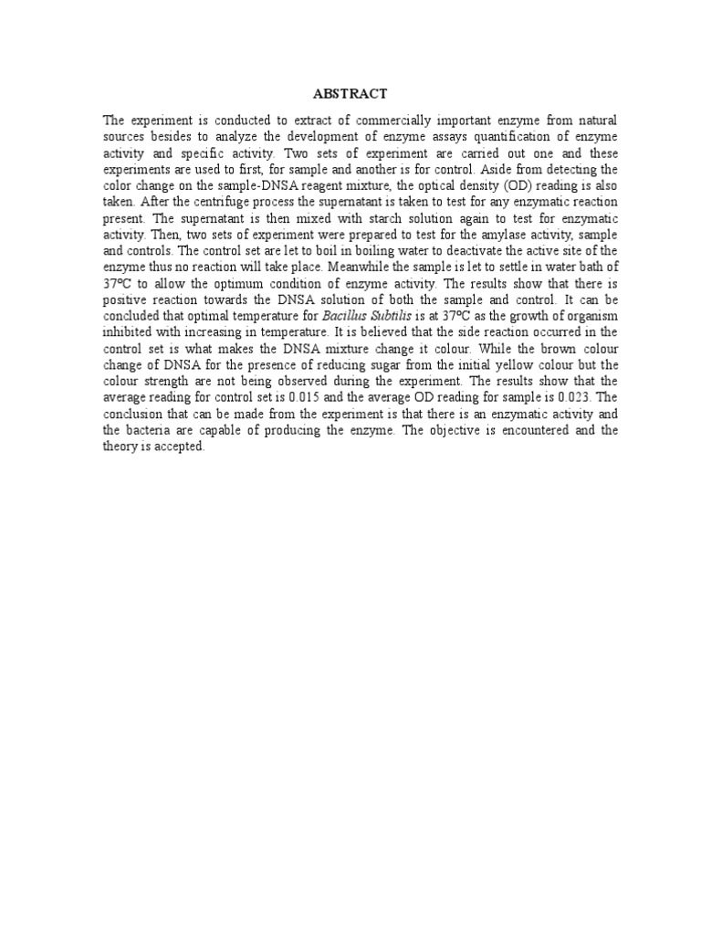 Abstract Conclusion Reference Lab 9 Experiment Enzyme Prueba