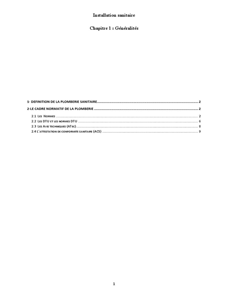 Normes et Définition de la Plomberie Sanitaire | PDF | Plomberie | Code ...