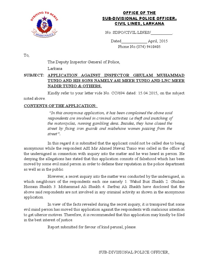 Inquiry Report on Allegations Against Police Officers | PDF