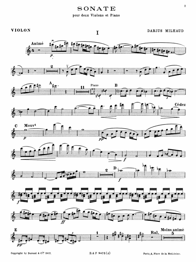 Milhaud Sonata For Two Violins and Piano PDF PDF
