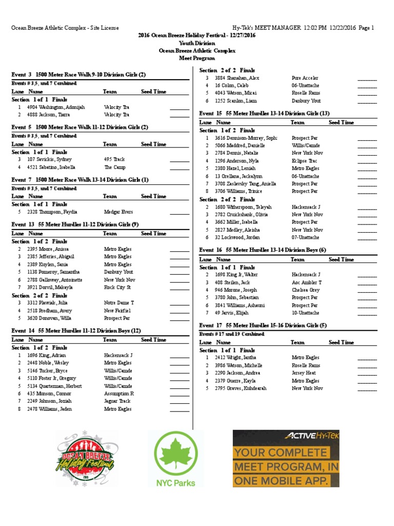 Hf Youth Heat Sheets