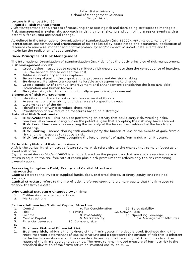 Financial Management Risk | PDF | Net Present Value | Risk Management