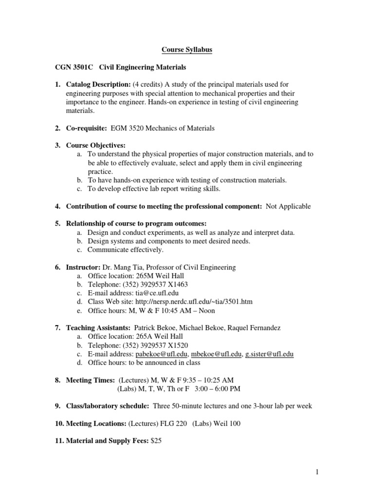Civil Engineering Materials Syllabus | PDF | Concrete | Engineering