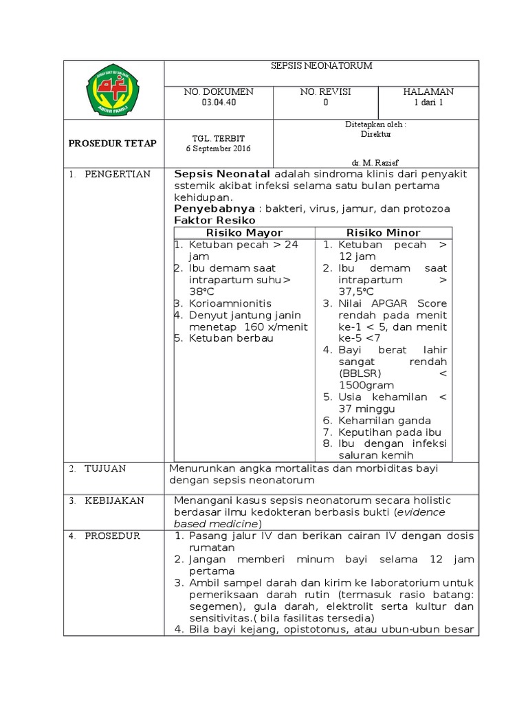 Sop Sepsis Neonatorum
