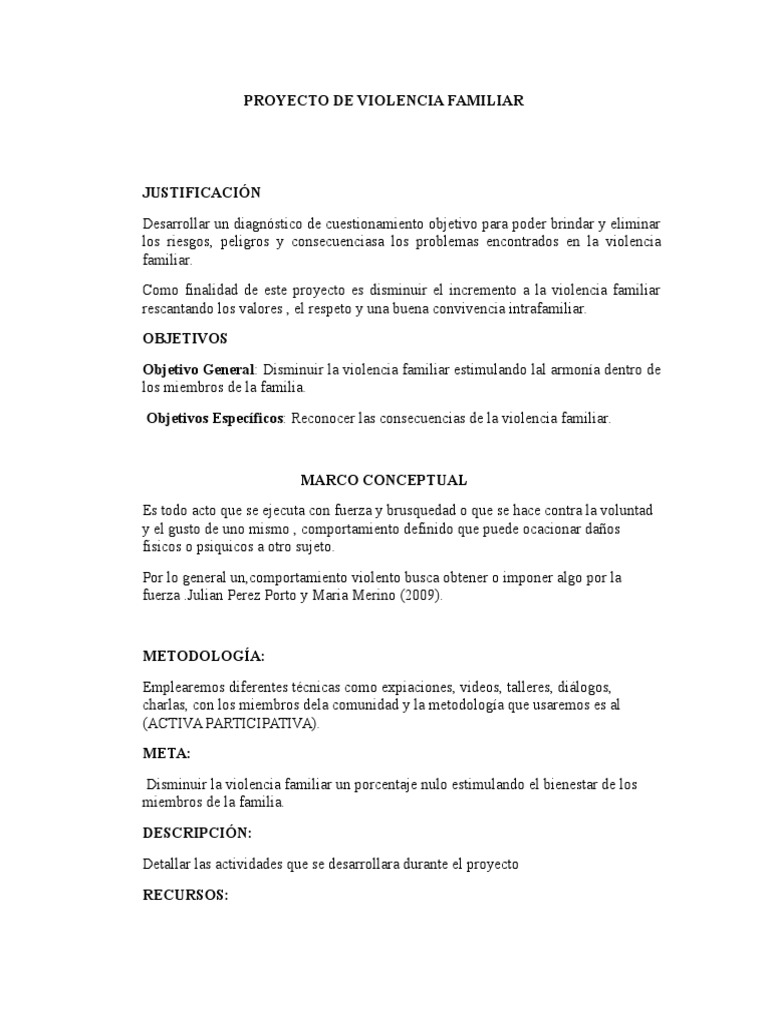 Proyecto de Prevención de Violencia Familiar | PDF | Violencia ...