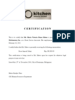 Certification: Kitchenstory Inc. As A Guest Service Associate. Her Employment With Us Started Since